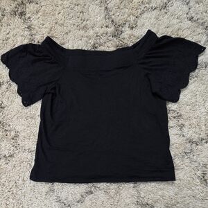 LOFT Navy Eyelet Sleeve Blouse